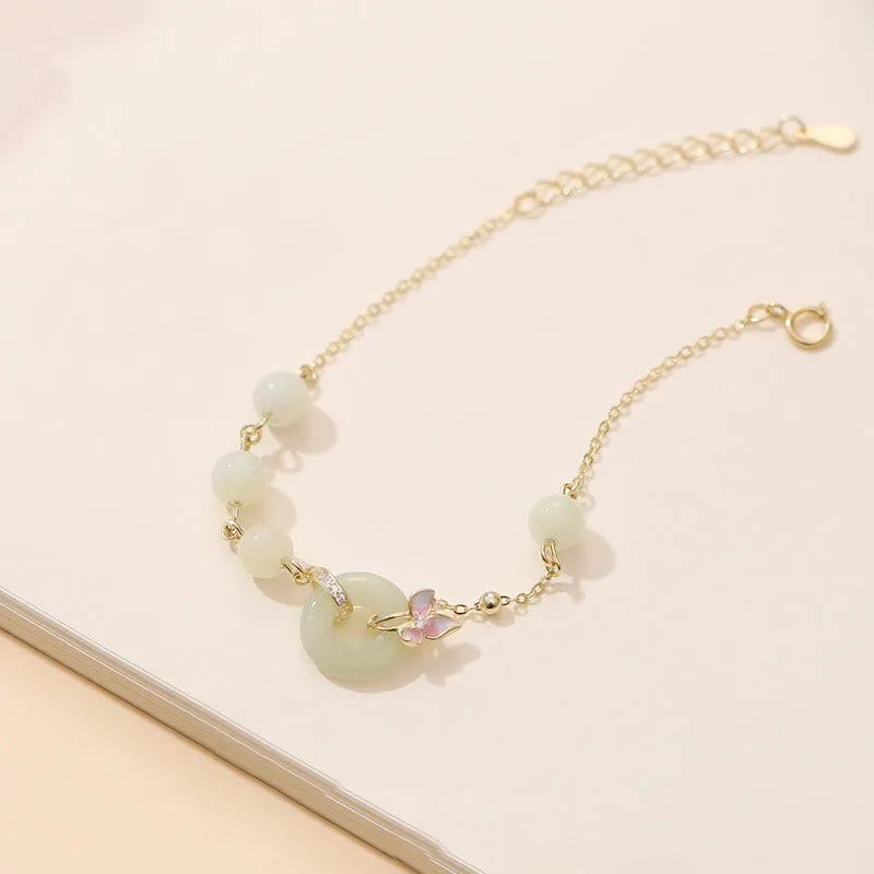 Mythstone 925 Sterling Silver Natural Hetian Jade Peace Buckle Orchid Luck Bracelet Necklace Pendant Set - Image 5