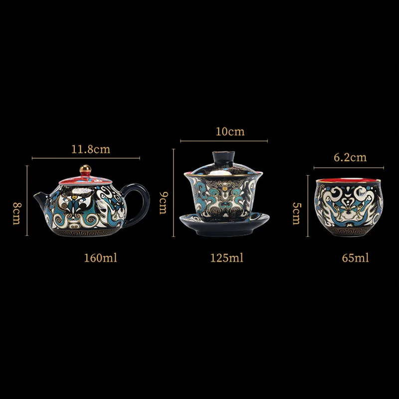 Mythstone Peking Opera Mask Pattern Ceramic Gaiwan Sancai Teacup Kung Fu Tea Cup And Saucer With Lid Teapot - Image 11