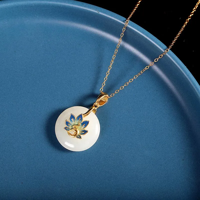 Mythstone 925 Sterling Silver Natural Hetian White Jade Peacock Blessing Necklace Pendant Ring Earrings Set - Image 3