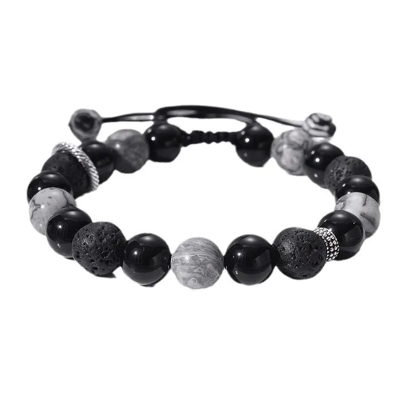 Mythstone Vintage Lava Rock Black Obsidian Picasso Jasper Beads Support Rope Bracelet - Image 15
