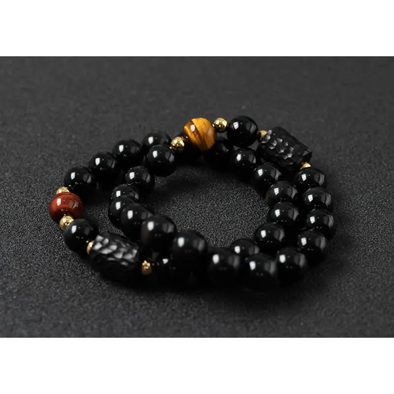 Black Obsidian Ebony Wood Red Tiger Eye Strength Couple Bracelet - Image 9
