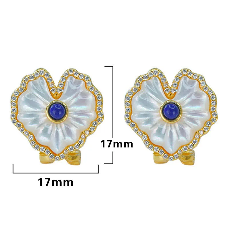 Mythstone 925 Sterling Silver Love Heart Tridacna Stone Red Agate Lazurite Blessing Earrings Necklace Jewelry Set - Image 16