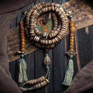 MythStone Tibetan 108 Mala Beads Yak Bone Dzi Bead The Lord of the Corpse Forest Strength Bracelet