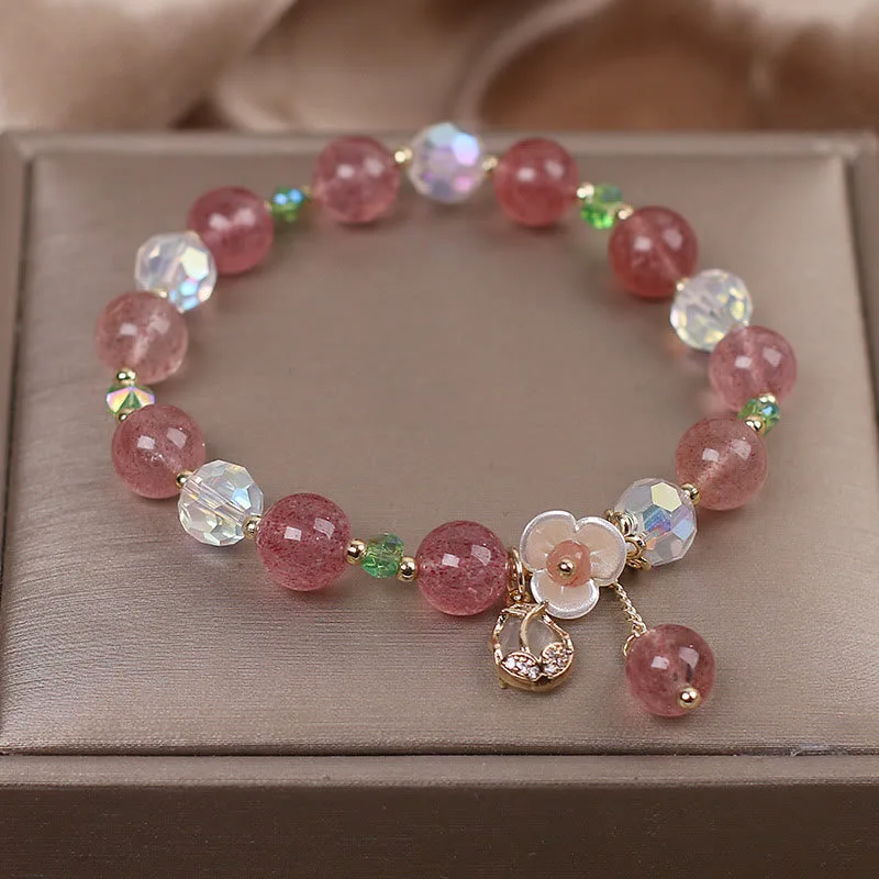 Mythstone Strawberry Quartz Rutilated Quartz Fluorite Flower Healing Bracelet - Image 6