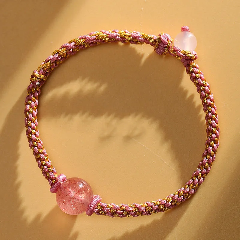 Mythstone Handmade Red Agate Amethyst Golden Rutilated Quartz Pink Crystal Bead Calm Braided Bracelet - Image 26