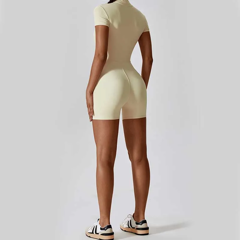 Mythstone High Stretch Zipper Short Sleeve Jumpsuit Sports Fitness Yoga Women Bodysuit - Image 37