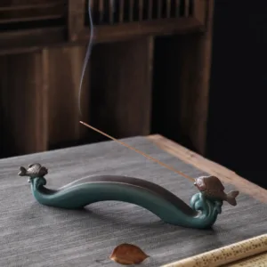 Mythstone Double Koi Fish Mountain Healing Ceramic Stick Incense Burner Decoration