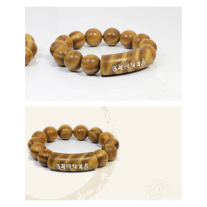 Mythstone 999 Sterling Silver Green Sandalwood Om Mani Padme Hum Dragon Phoenix Dharmachakra Inlaid Peace Bracelet - Image 4