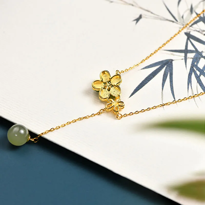 Mythstone 925 Sterling Silver Hetian Cyan Jade Plum Flower Blossom Design Luck Necklace Pendant - Image 6