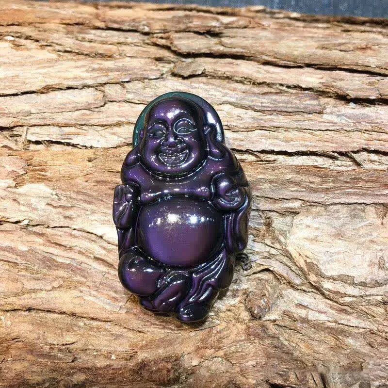 Natural Rainbow Obsidian Laughing Buddha Inner Peace Necklace Pendant - Image 10