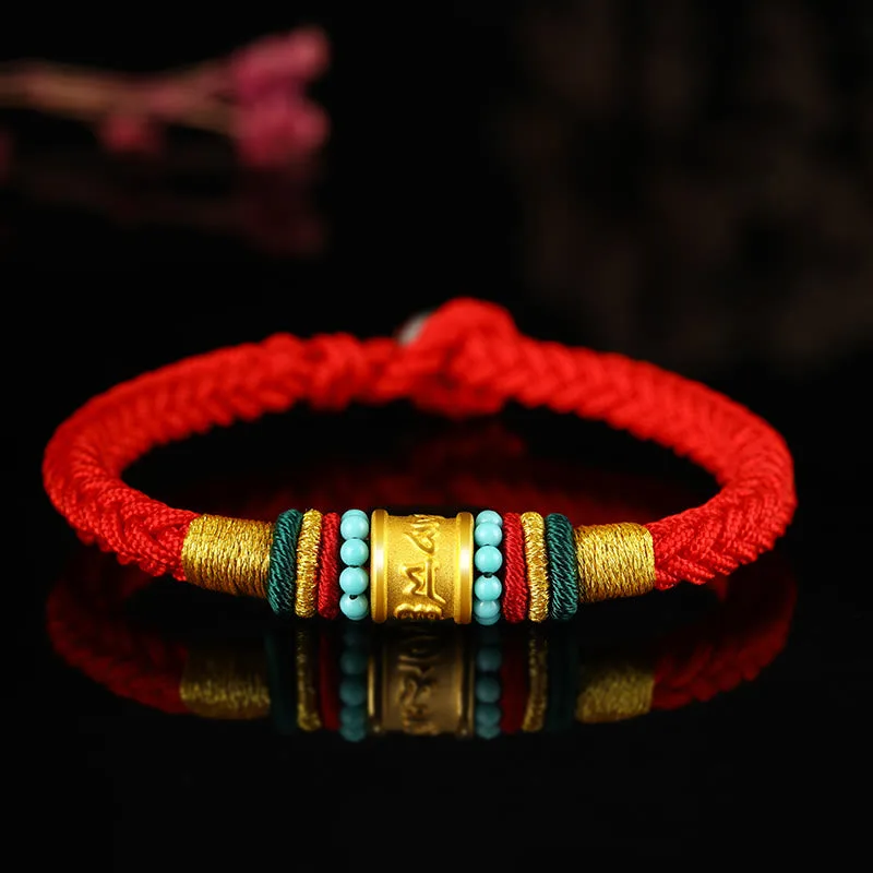 Mythstone Tibet 999 Gold Om Mani Padme Hum Handmade Eight Thread Peace Knot Luck Bracelet - Image 6