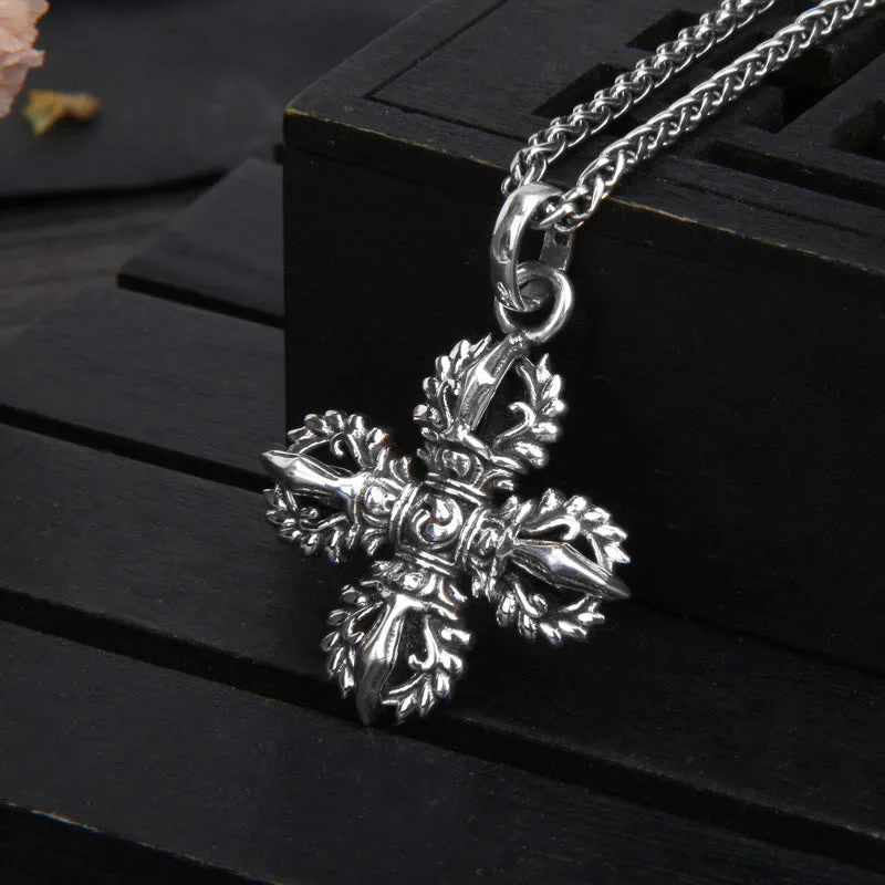 Mythstone 925 Sterling Silver Double Dorje Vajra Spiritual Strength Necklace Pendant - Image 5