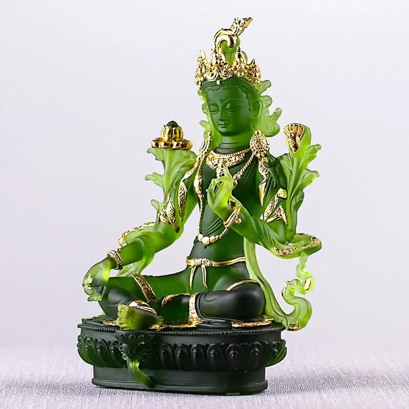 Mythstone Bodhisattva Green Tara Handmade Liuli Crystal Art Piece Protection Home Office Statue Decoration - Image 17