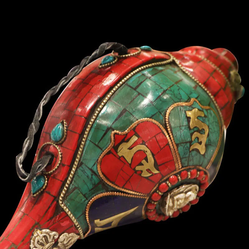 Mythstone Tibetan Handmade Shankha Om Mani Padme Hum Buddha Conch Shell Lucky Decoration - Image 8