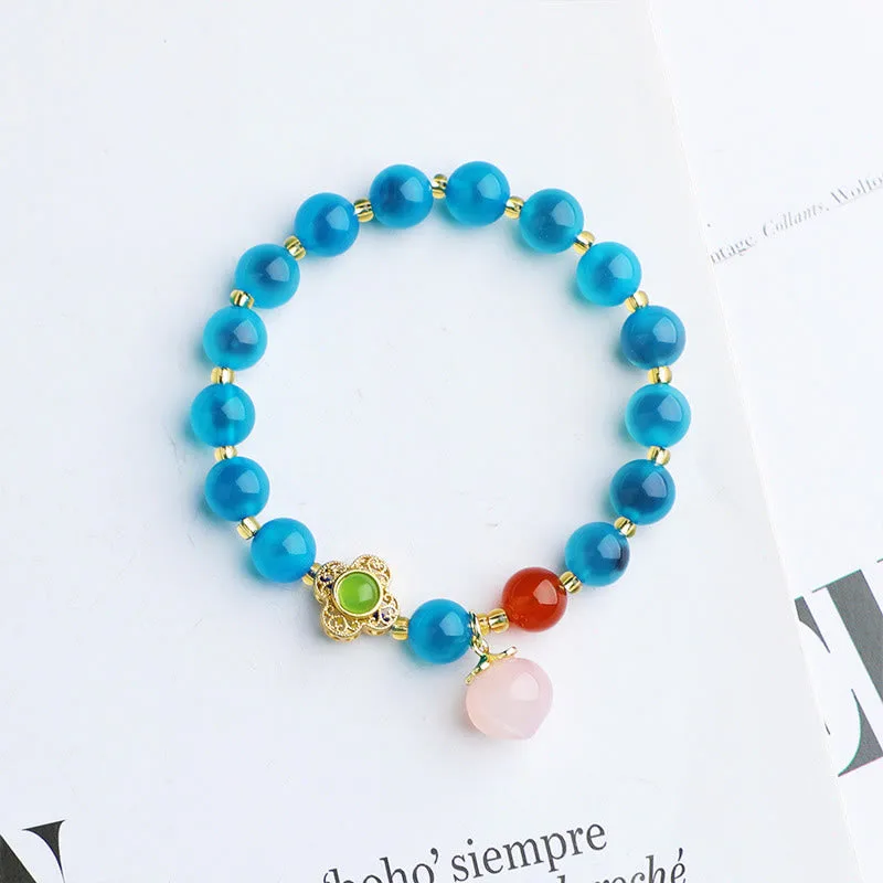 Mythstone Colorful Candy Agate Gold Swallowing Beast Family Peach Harmony Charm Bracelet - 图片 6