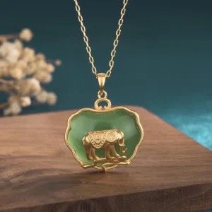 Mythstone Natural Jade Elephant Healing Necklace Pendant