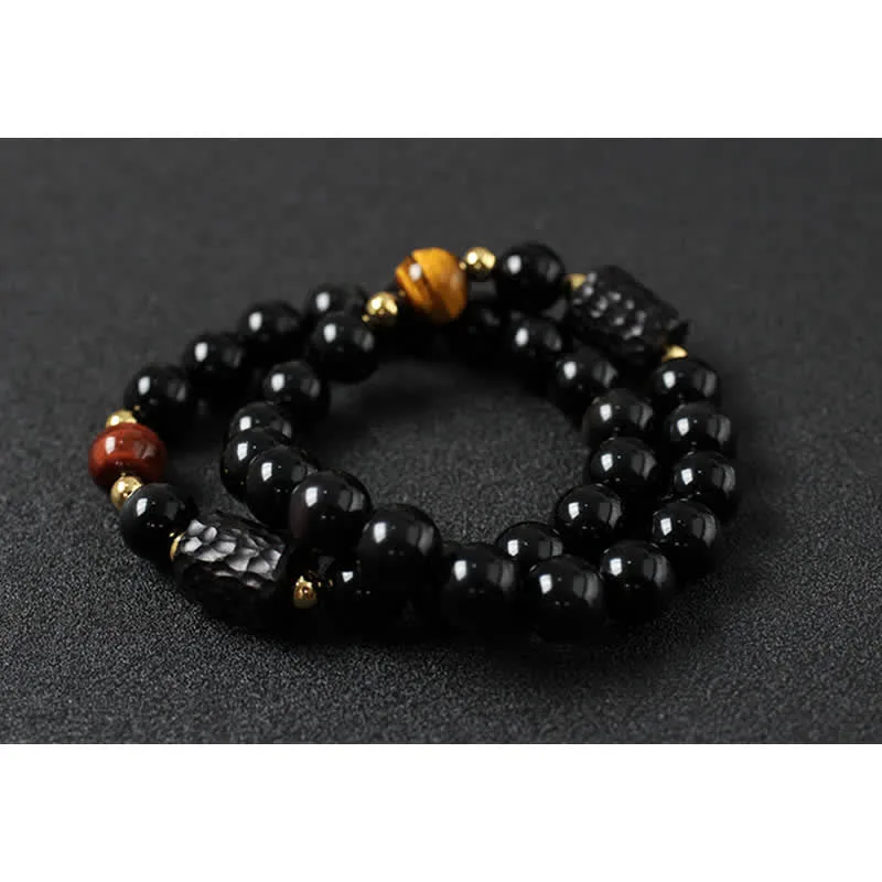 Black Obsidian Ebony Wood Red Tiger Eye Strength Couple Bracelet - Image 17