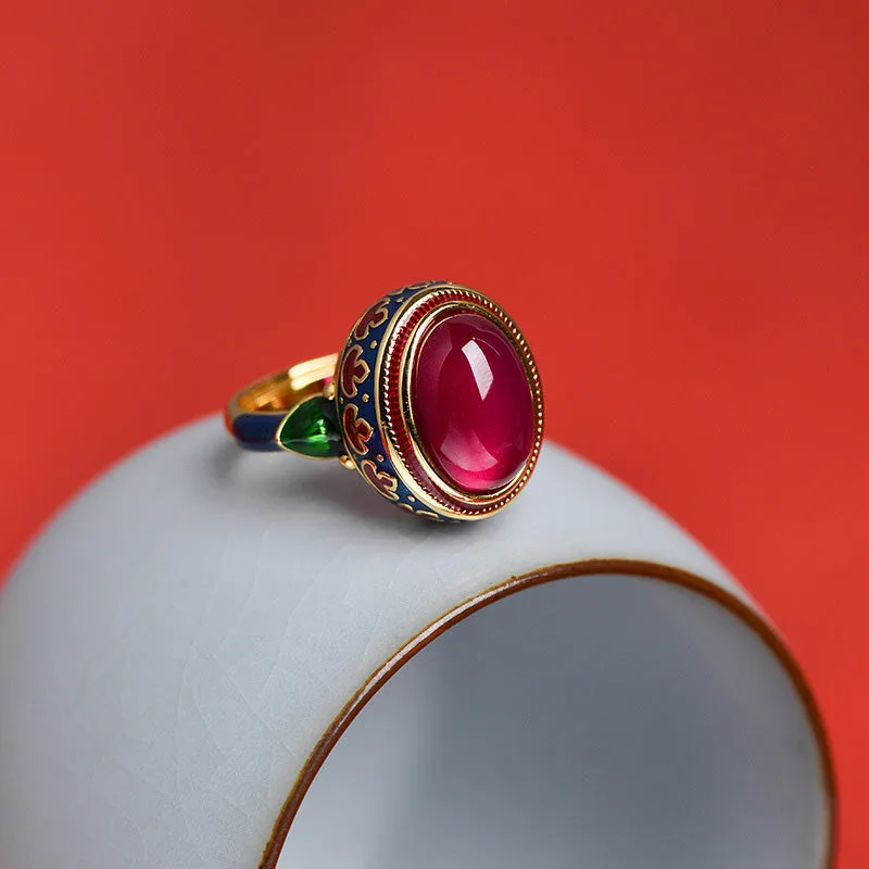 Mythstone 925 Sterling Silver Red Corundum Courage Ring