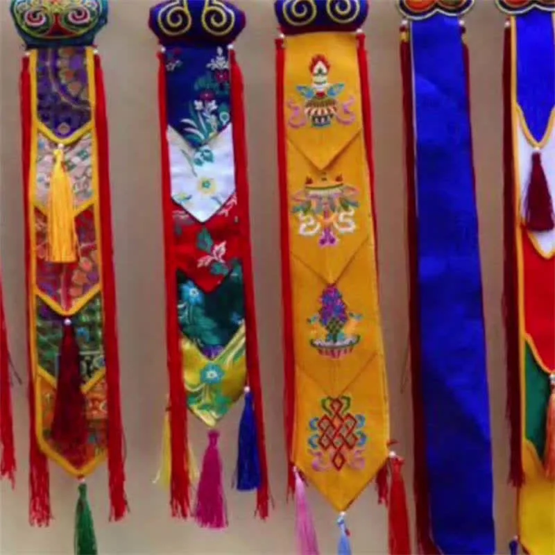 Mythstone Lotus Flower Eight Auspicious Symbols Meditation Enlightenment Colorful Tassels Wall Art - Image 2