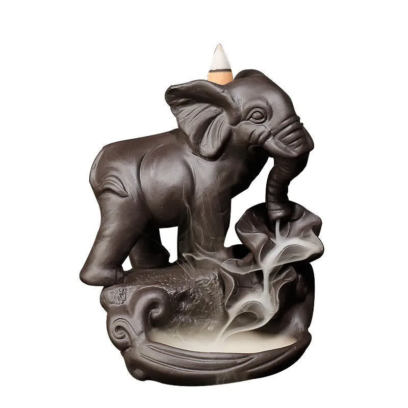 Mythstone Tibetan Elephant Purple Clay Backflow Smoke Fountain Peace Healing Incense Burner Decoration - Image 8