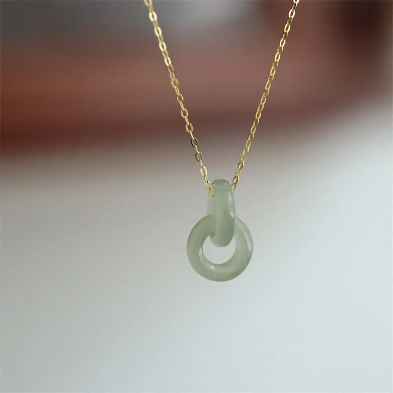 Mythstone 925 Sterling Silver Natural Double Peace Buckle Hetain Jade Luck Necklace Pendant - Image 5