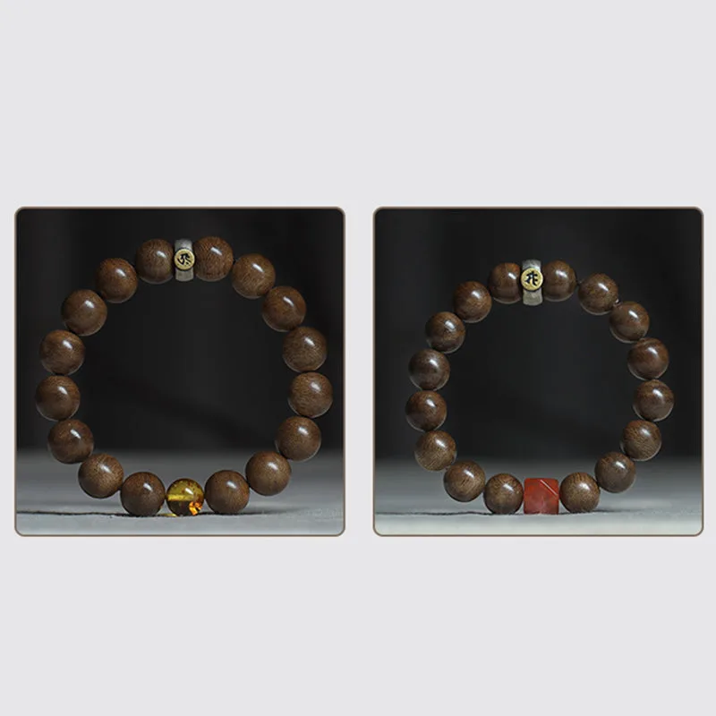 Mythstone Chinese Zodiac Natal Buddha Kalimantan Agarwood Red Agate Amber 925 Sterling Silver Bracelet - Image 17