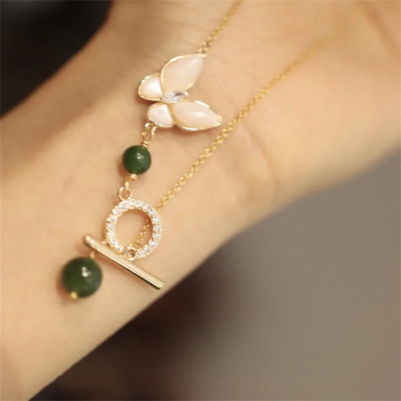 Mythstone Natural Cyan Jade Tridacna Stone Butterfly Bead Healing Necklace Pendant Ring Earrings - Image 7