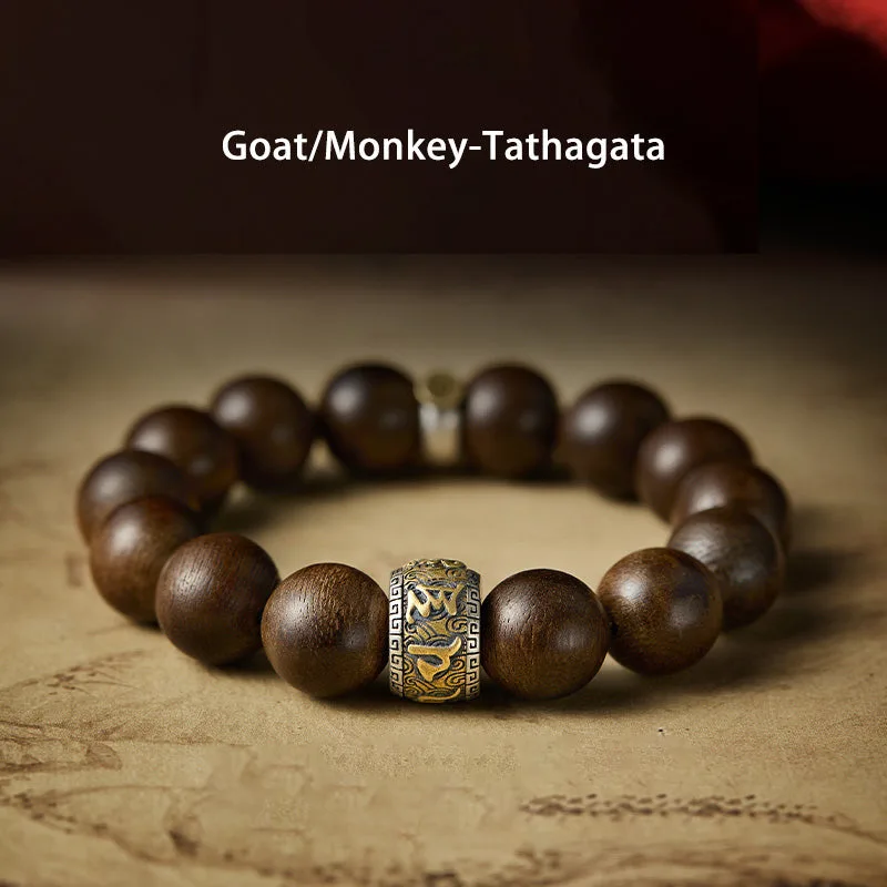 Mythstone Chinese Zodiac Natal Buddha Kalimantan Agarwood Om Mani Padme Hum 925 Sterling Silver Bracelet - Image 11