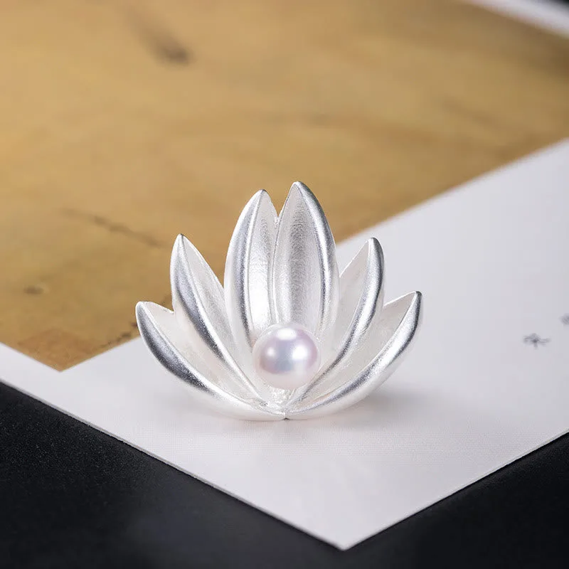 Mythstone 925 Sterling Silver Lotus Flower Pearl New Beginning Brooch - Image 5