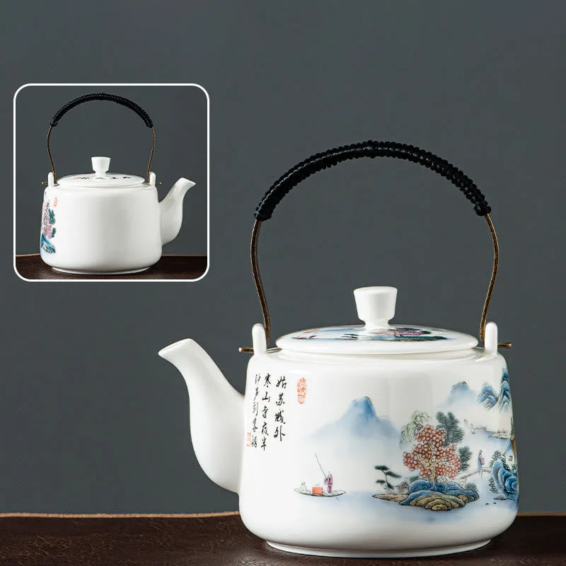 Mythstone Vintage Dragon Mountain Fisherman Landscape White Porcelain Ceramic Kung Fu Teapot - Image 17