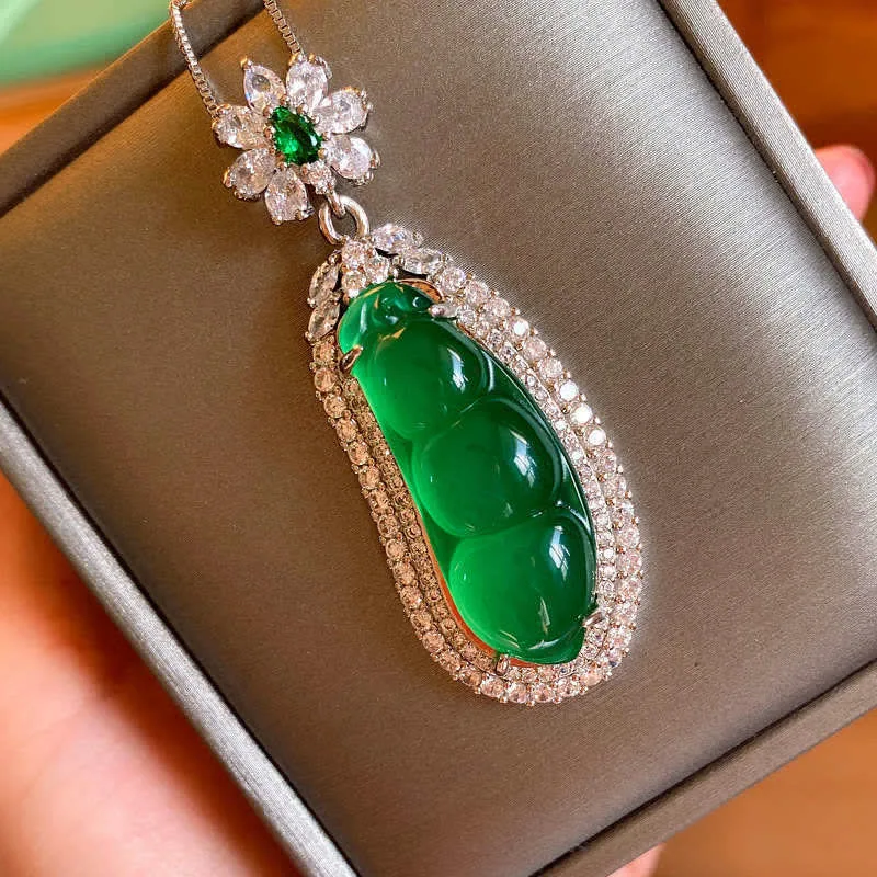 Mythstone Fortune Bean Cyan Jade Luck Necklace Pendant - Image 8