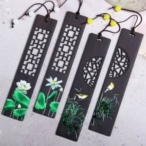Mythstone Green Lotus Bamboo Oriole Ebony Wood Bookmarks With Gift Box