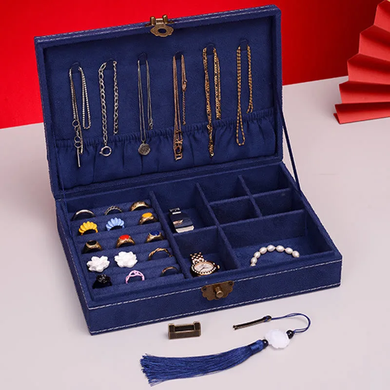 Mythstone Simple Design Jewelry Box Organizer Single Layer Flannel Jewelry Storage Box With Lock - Image 24