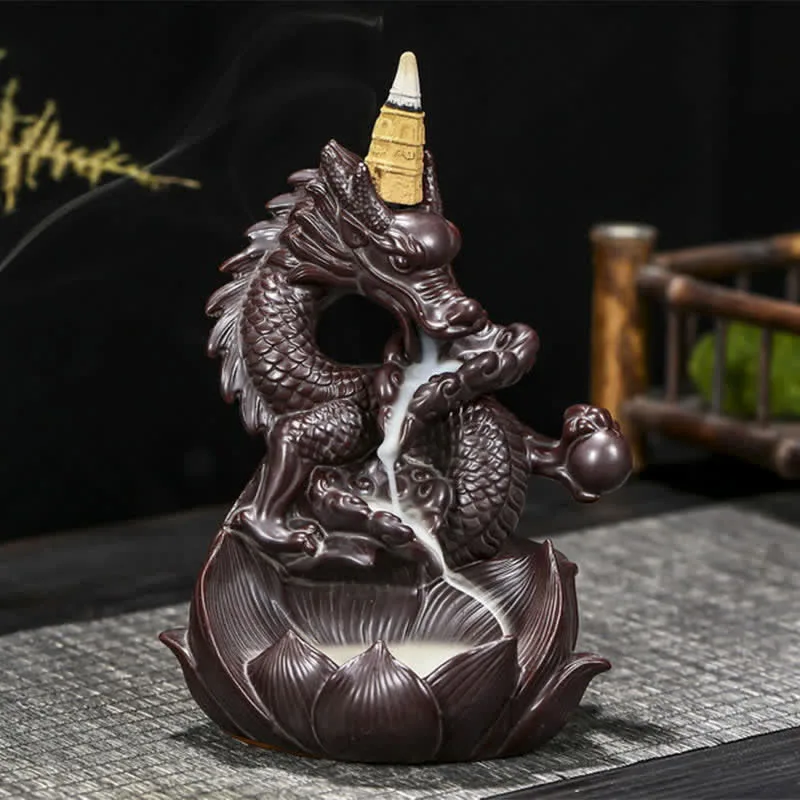 Mythstone Dragon Lotus Pattern Strength Protection Ceramic Incense Burner Decoration - Image 2