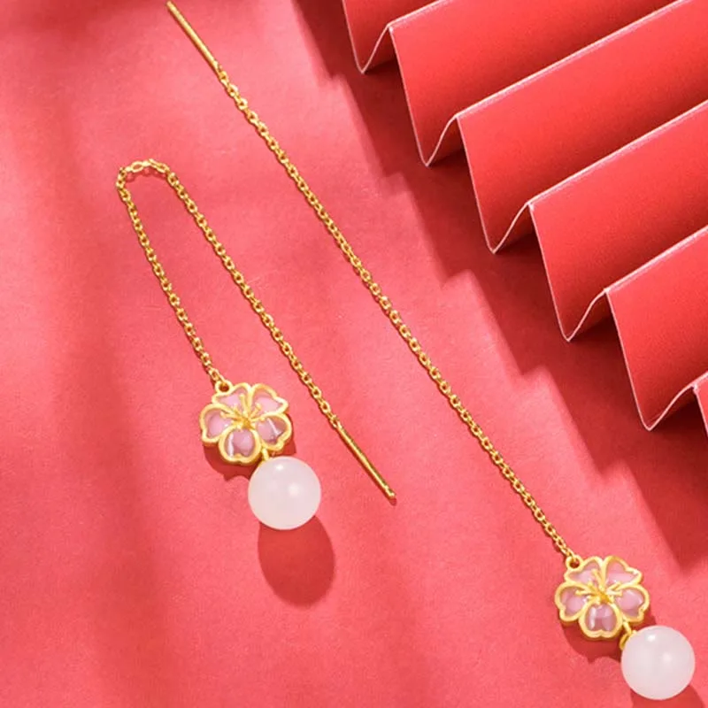 Mythstone 925 Sterling Silver Natural Hetian White Jade Cherry Blossom Sakura Luck Necklace Pendant Ring Earrings Set - Image 10