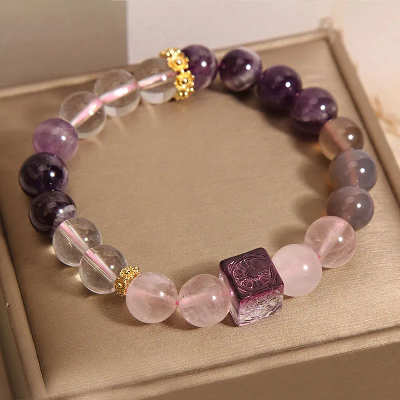 Mythstone Natural Amethyst Pink Crystal Inner Peace And Healing Bracelet - Image 3