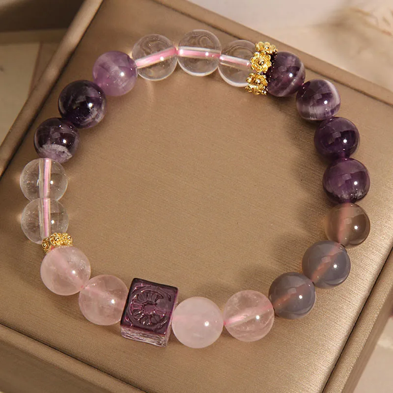 Mythstone Natural Amethyst Pink Crystal Inner Peace And Healing Bracelet - Image 5