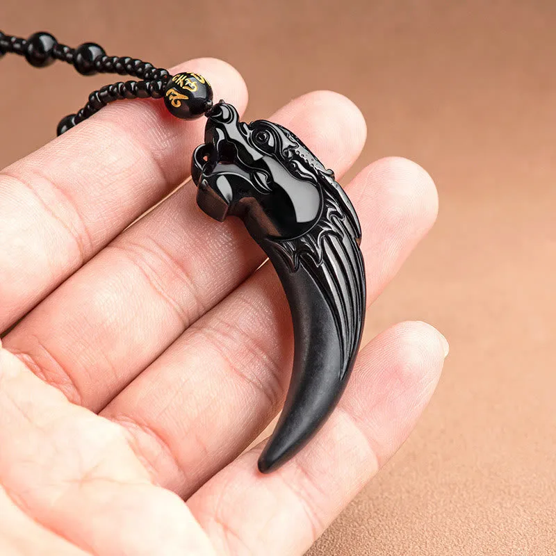 Mythstone Natural Black Jade Chinese Zodiac Dragon Tooth Pattern Protection Necklace Pendant - Image 4