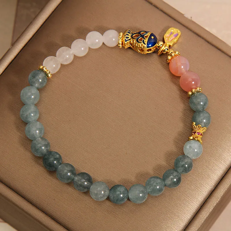 Mythstone - Jade Yanyuan Agate White Jade Koi Fish Scripture Charm Luck Bracelet - Image 3