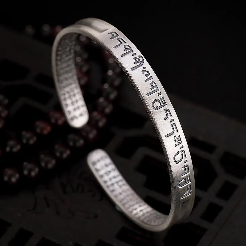 Mythstone 999 Sterling Silver Six True Words Heart Sutra Protection Bracelet Bangle - Image 5