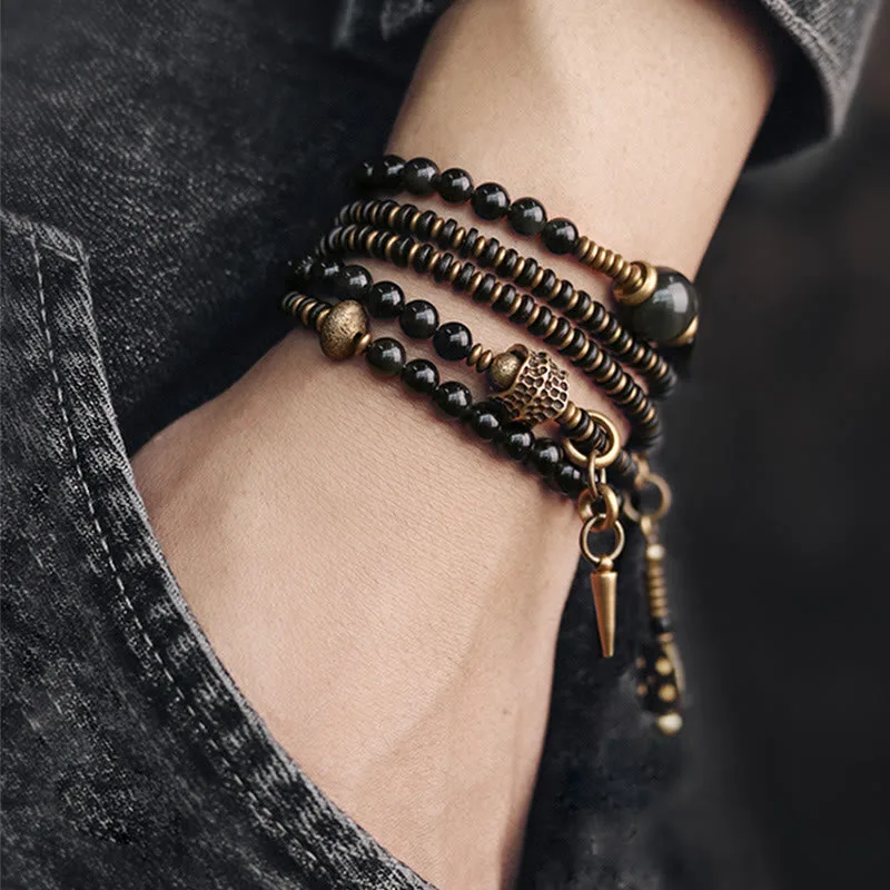 Mythstone Rainbow Obsidian Ebony Wood Copper Positive Multilayer Bracelet - Image 11