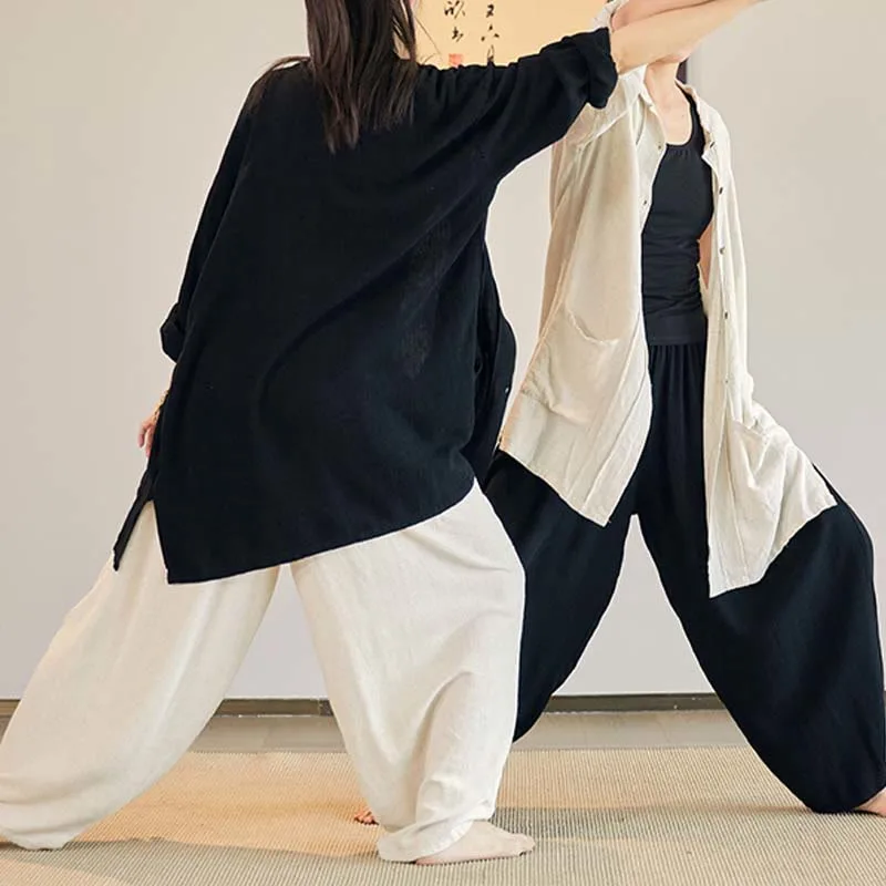 Mythstone Plain Long Sleeve Coat Jacket Top Wide Leg Pants Zen Tai Chi Yoga Meditation Clothing - Image 10