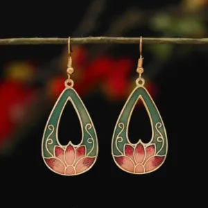 Mythstone Lotus Butterfly Flower Alloy Copper Enlightenment Drop Earrings