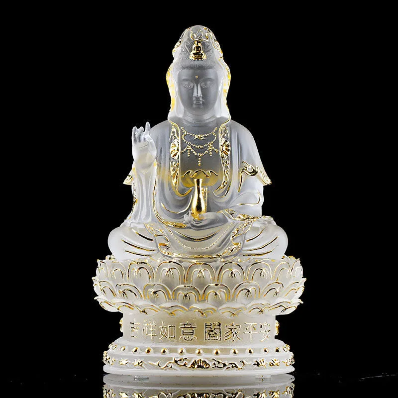Mythstone Kwan Yin Avalokitesvara Handmade Figurine Liuli Crystal Art Piece Wealth Statue Home Offering Decoration - Image 11