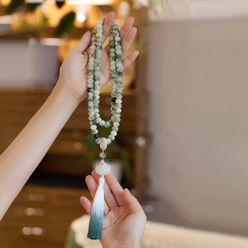 Mythstone Natural 108 Mala Beads Bodhi Seed Lotus Engraved Wisdom Tassel Bracelet - Image 8