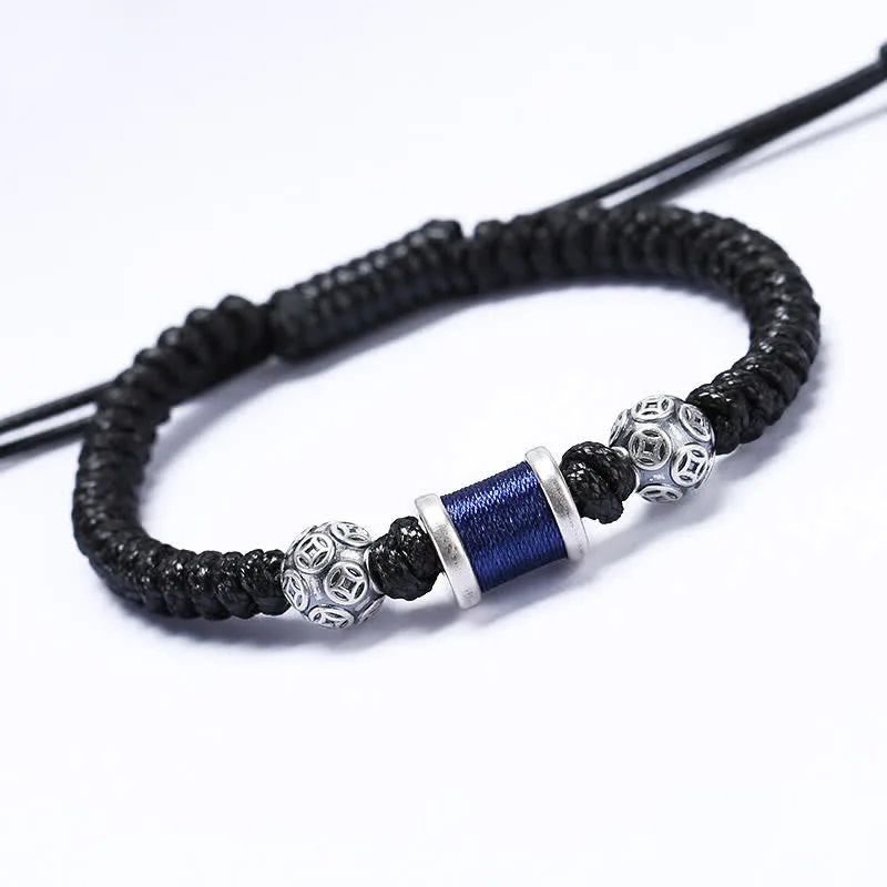Mythstone 999 Sterling Silver Copper Coin Bead Copper Balance Braided String Bracelet - Image 4