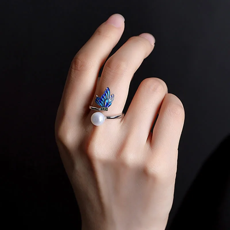 Mythstone 925 Sterling Silver Pearl Butterfly Healing Necklace Pendant Earrings Ring - Image 14