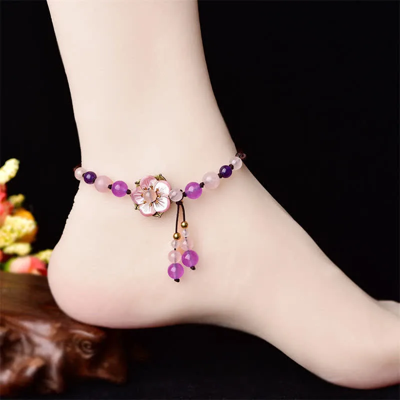 Mythstone Natural Amethyst Rose Quartz Crystal Charm Lucky Healing Anklet - Image 4