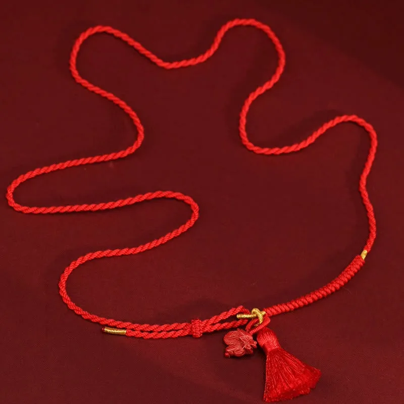 Mythstone Natural Cinnabar Dragon Blessing Red String Belly Chain - Image 15