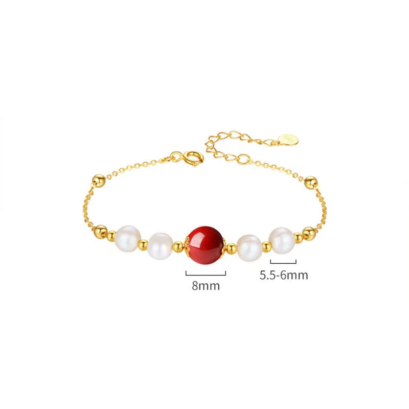 Mythstone 925 Sterling Silver Pearl Cinnabar Healing Bead Chain Bracelet - Image 10